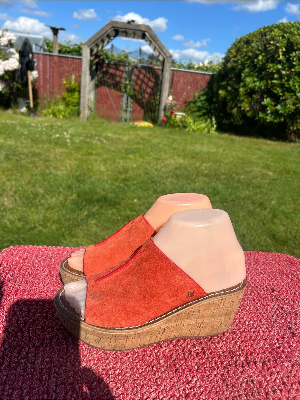 Sam Edelman Women’s Orange Suede Cork Wedge Sandals Size 6M
